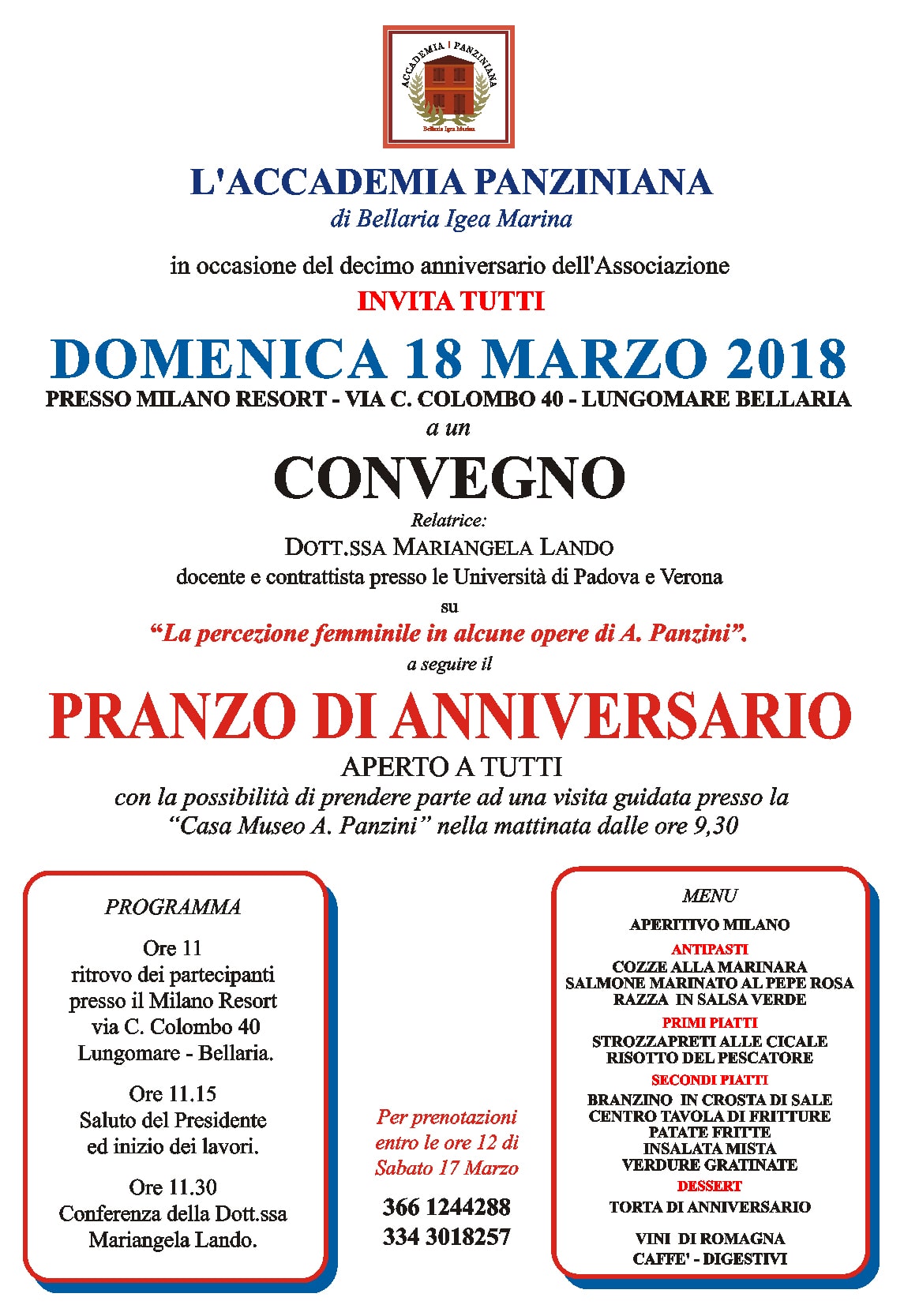 18 marzo: convegno e pranzo di anniversario per i 10 anni dell’Accademia Panziniana